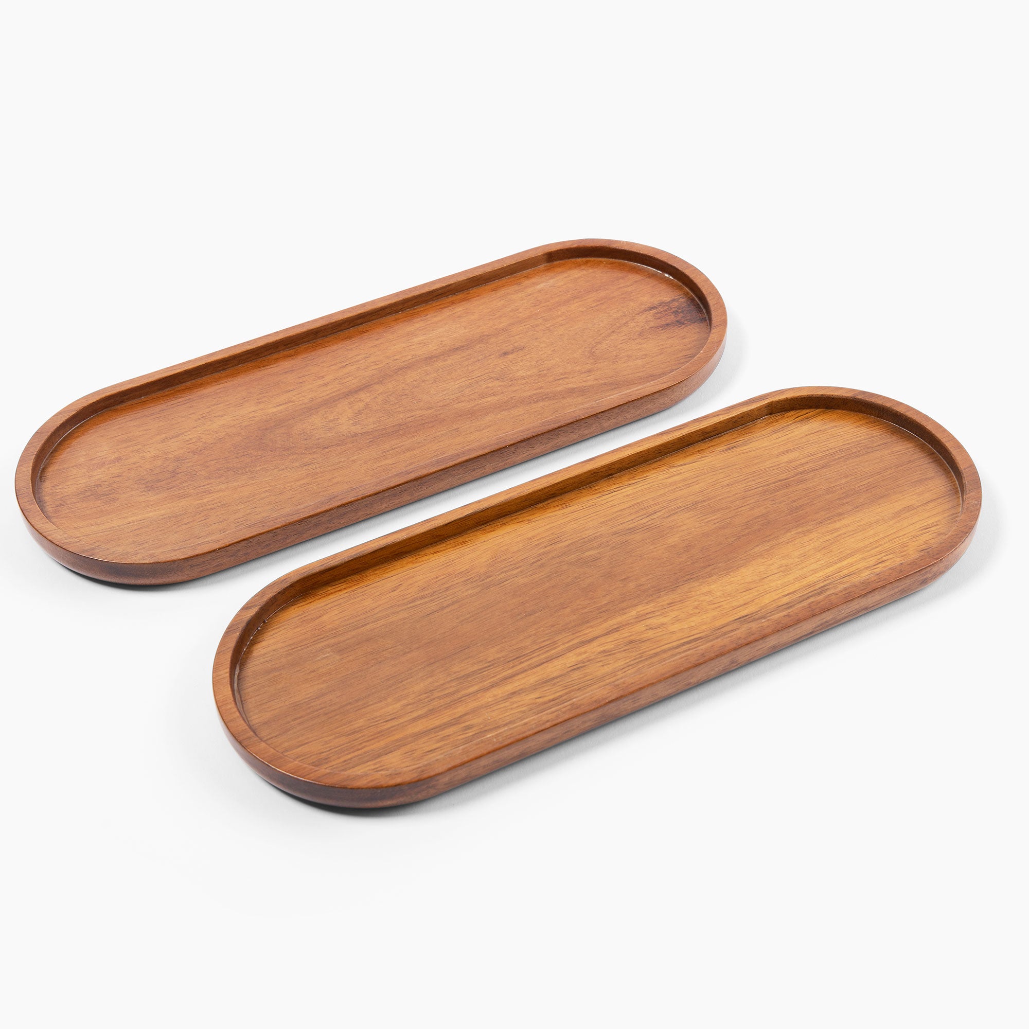 Wood Serving Tray Set of 2 - Pill Shape - Oakwood