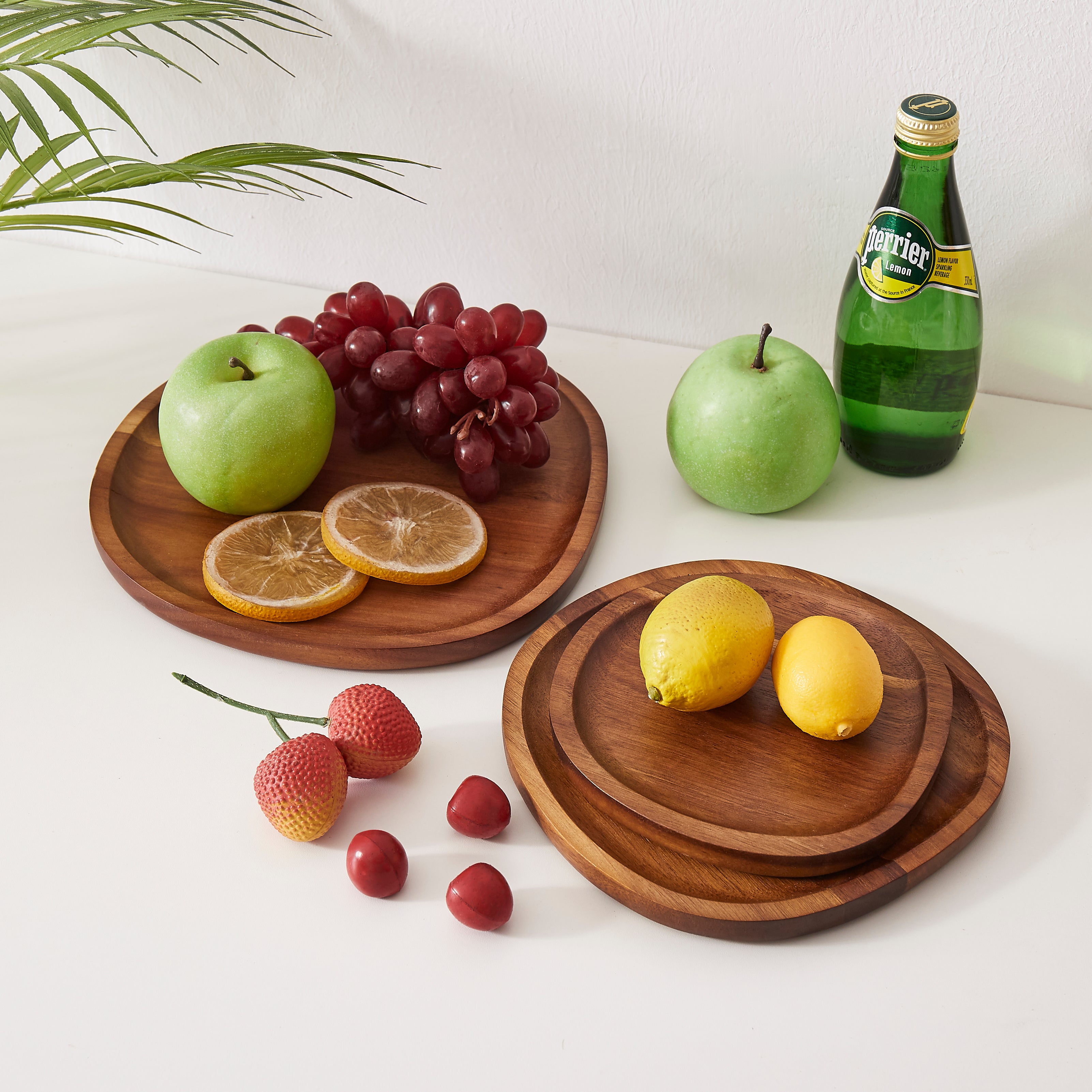 Organic Shape Acacia Wood Tray Set - Set of 3 Different Sizes