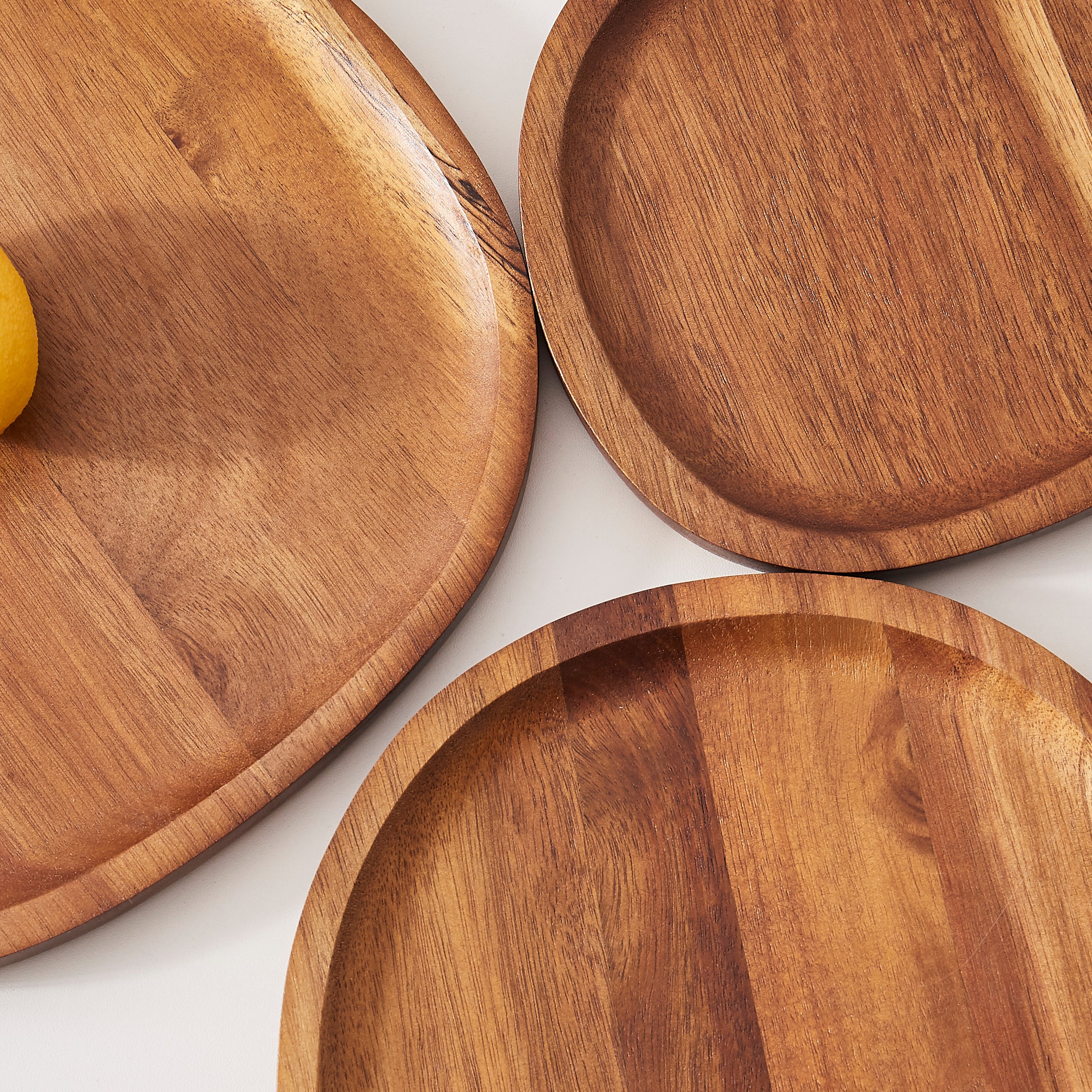 Organic Shape Acacia Wood Tray Set - Set of 3 Different Sizes