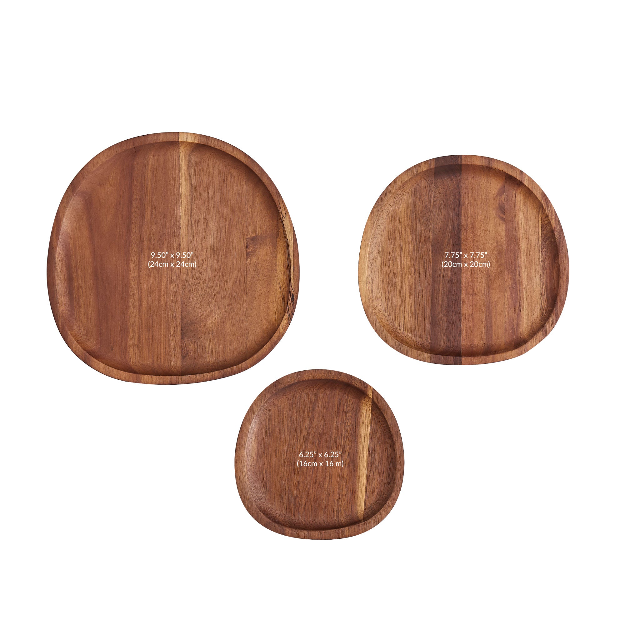 Organic Shape Acacia Wood Tray Set - Set of 3 Different Sizes